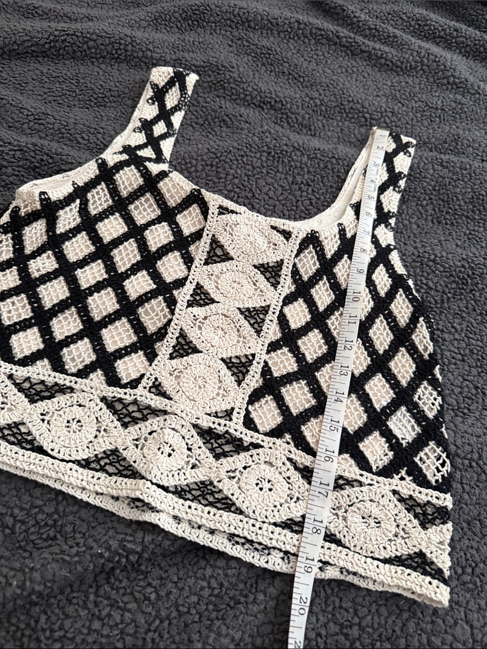 Z Supply Black and Cream Crochet Square-Neck Tank - Picture 2 of 6